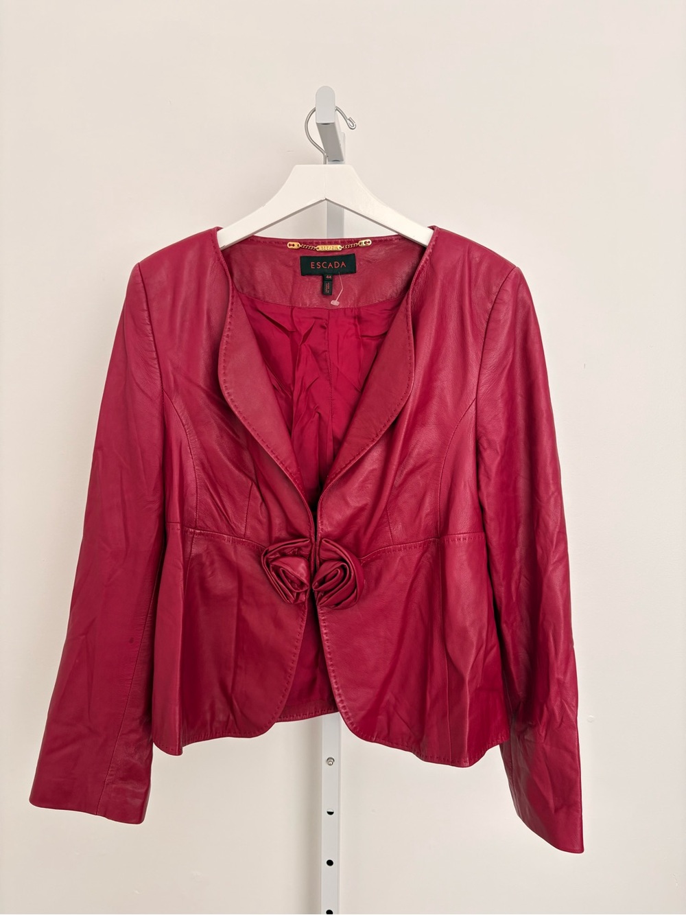 Escada Pink Leather Jacket with Rosette Front